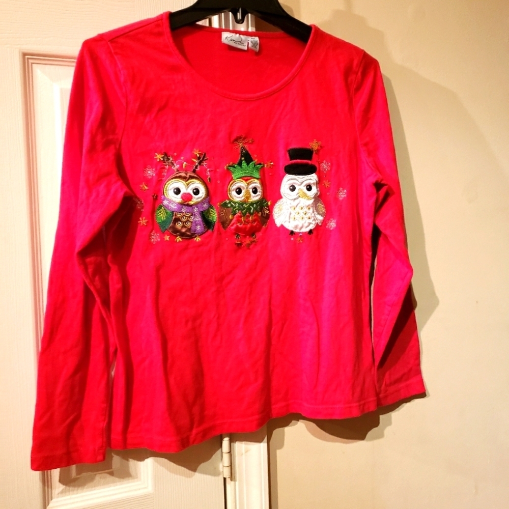 Kim Rogers Red Owl Christmas Top